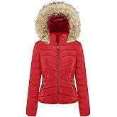 BodiLove Women's Belted Down Puffer Jacket with Faux Fur Trim HoodÉ