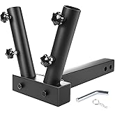 CROSSHIP Hitch Mount Flagpole Holder - Powder Coated, Anti-Rust Drainage Hole, Fits Standard 2" Trailer Hitch, Compatible with Jeep, Truck, SUV, RV, Pickup, Camper (Double Flagpoles)
