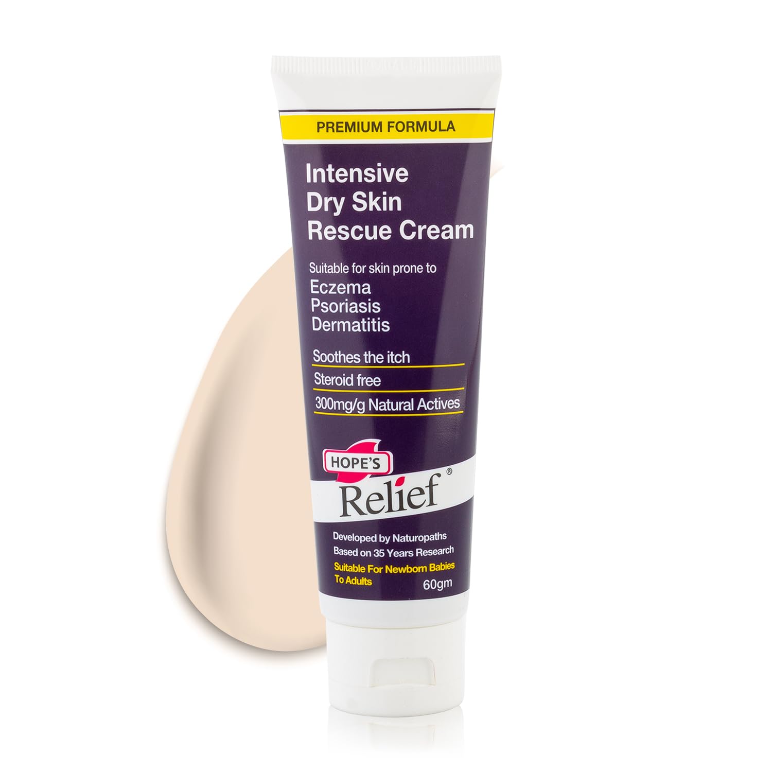 Hope's Relief Natural Intensive Dry Skin Cream for Face,Hands,Body Moisturiser, Eczema, Psoriasis and Dermatitis Treatment ideal for dry itchy skin and irritated skin