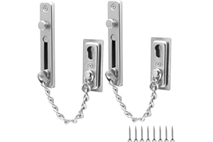 Bonsicoky 2 Pack Door Chain Lock Door Chain Guard with Spring, Anti-Theft Press Lock, Stainless Steel Heavy Duty Security Chain Locks for Door, Window and Home Security - Silver