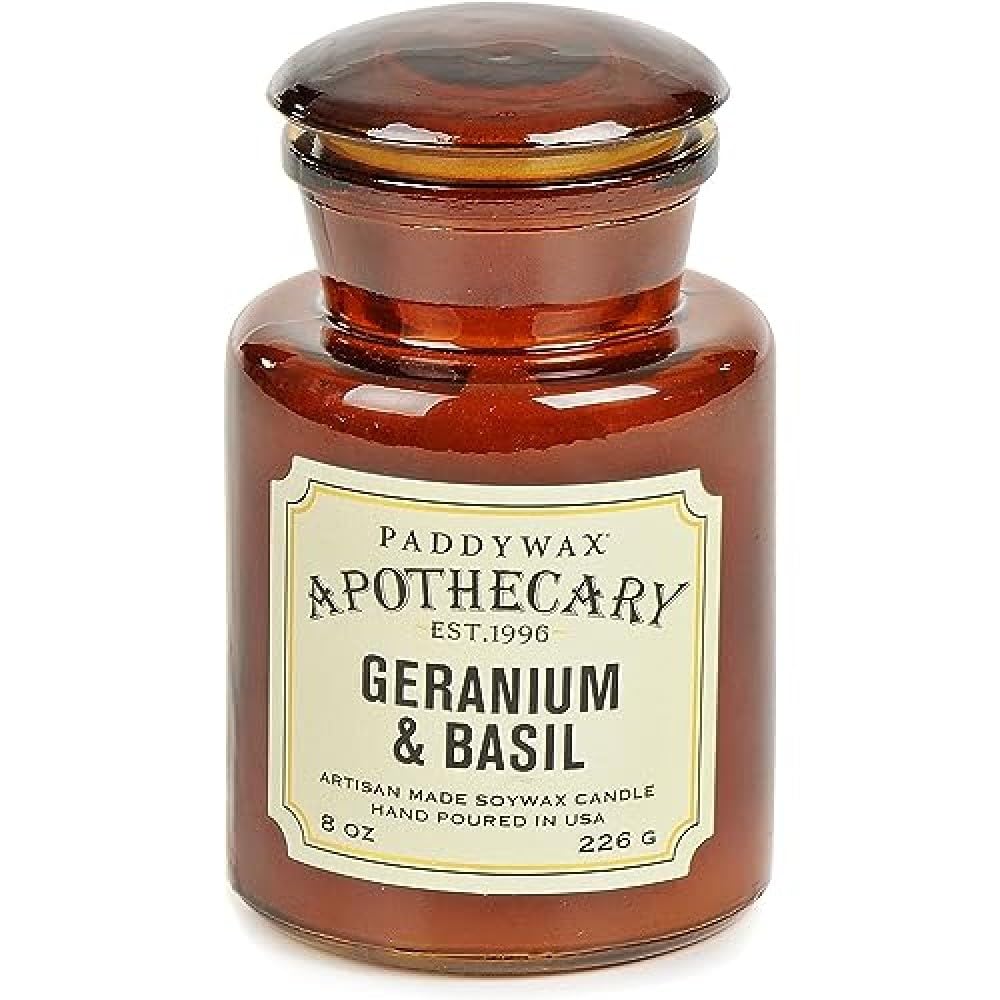 Paddywax Scented Candle, Soy Wax, Geranium & Basil, Medium, 8 Ounce