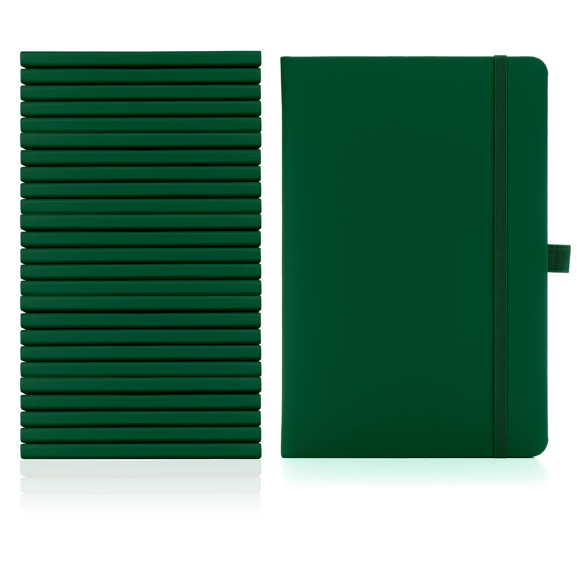 Notes London 10 x A5 Notebook Bulk Pack, A5 Notebook with Lined Pages, Pen Loop and Expandable Paper Pocket Hardback Journal Notepad Note Book Notes Diary Pad (Green)
