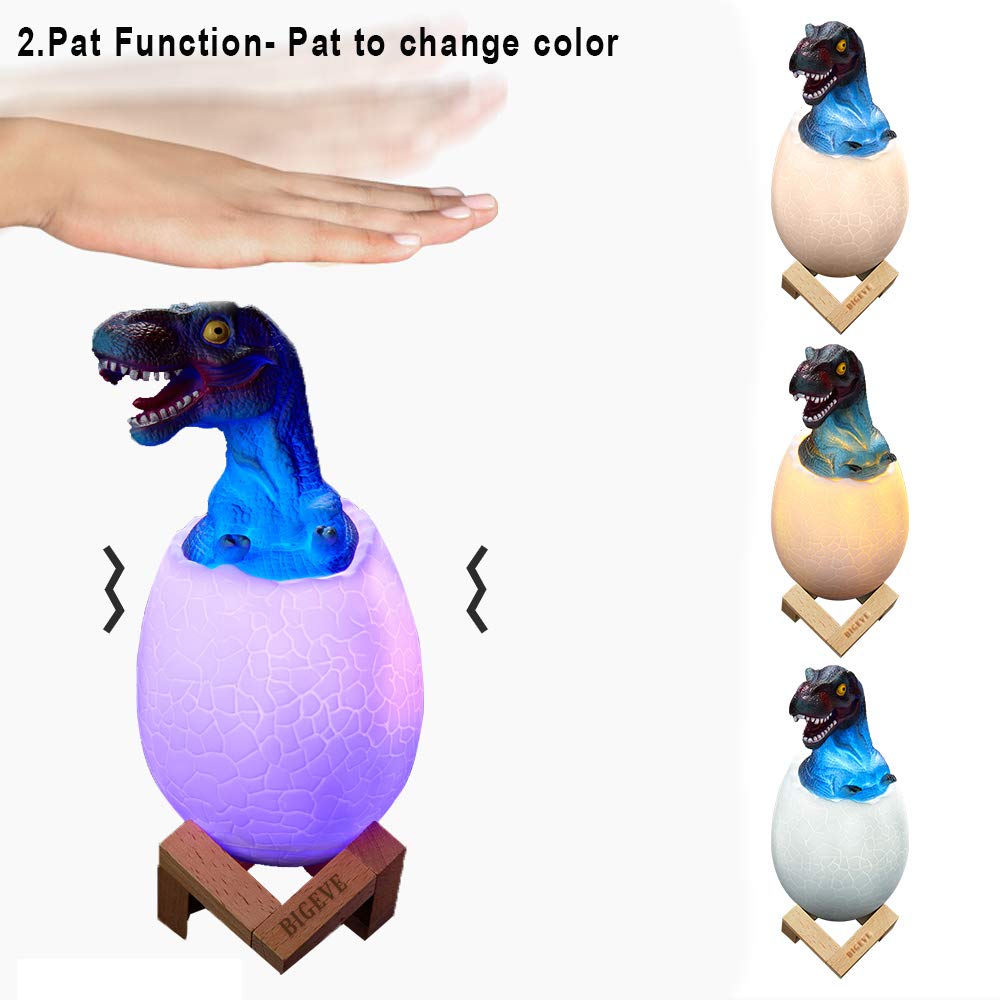 BIGEVE 3D Night Light, Dinosaur Toys, Night Lights for Kids, 3D Dinosaur Lamp Light, Remote Pat Touch Control 16 Colors Table Desk Bedroom Decor, Best Birthday for Boys Girls Kids Baby Friend