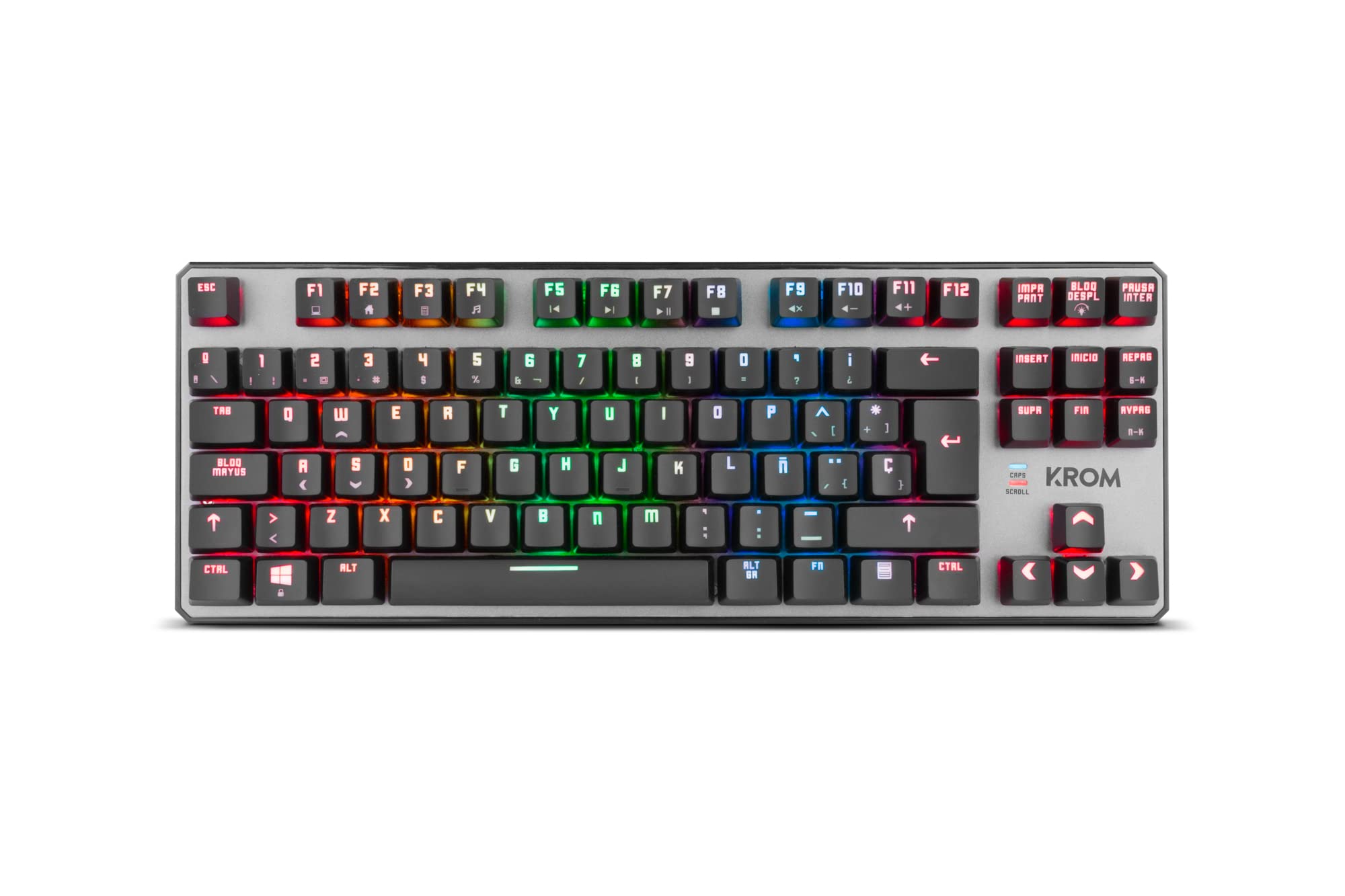Krom Clavier Gaming Kernel Tkl -Nxkromkrnltkl- Clavier Mécanique Sans Pavé Numérique, Rétroéclairage Led Rgb, Silencieux, Disposition Espagnole, Noir