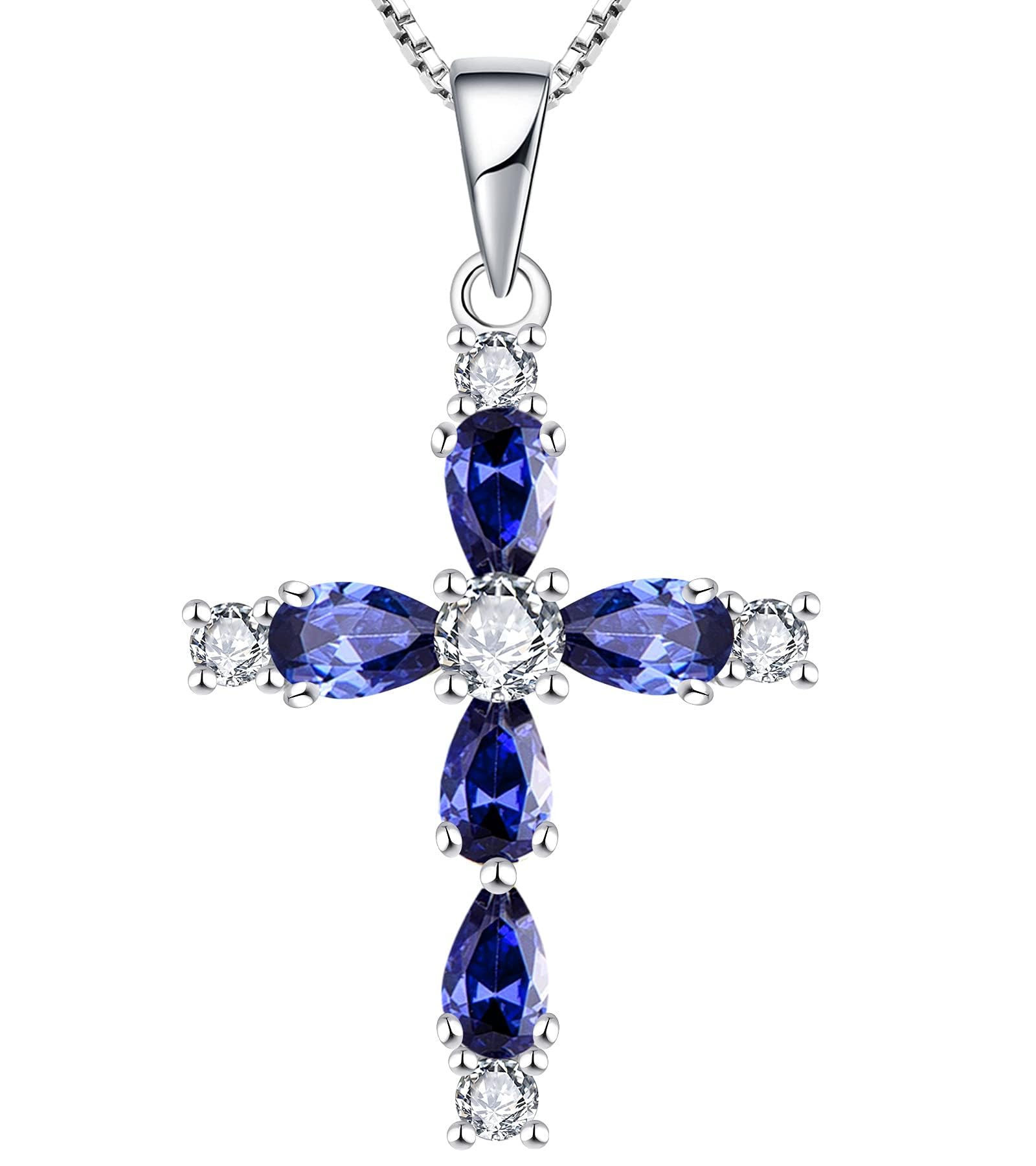 YL Cross Necklace 925 Sterling Silver December Birthstone Peridot Tanzanite Crucifix Pendant Necklace Gifts for Mum Women, 45-48 CM