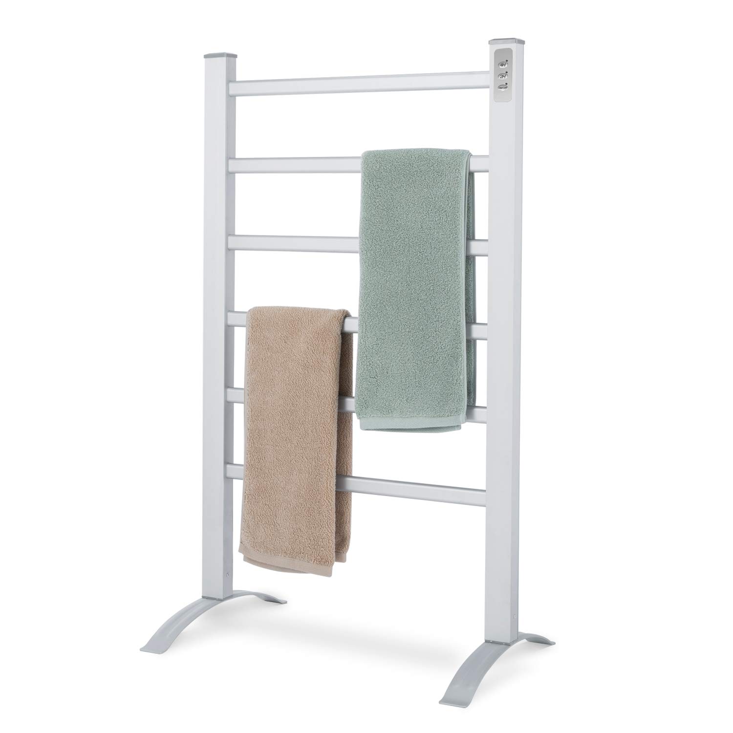 DAILYLIFE Towel Warmer 6 Bar 90W 2-in-1 Freestanding & Wall Mounted Heated Drying Rack, Built-in Timer with Led Indicators, 3 Timer Modes: ON/Off, 2H, 4H, Aluminum Frame Home Bathroom Space Saving