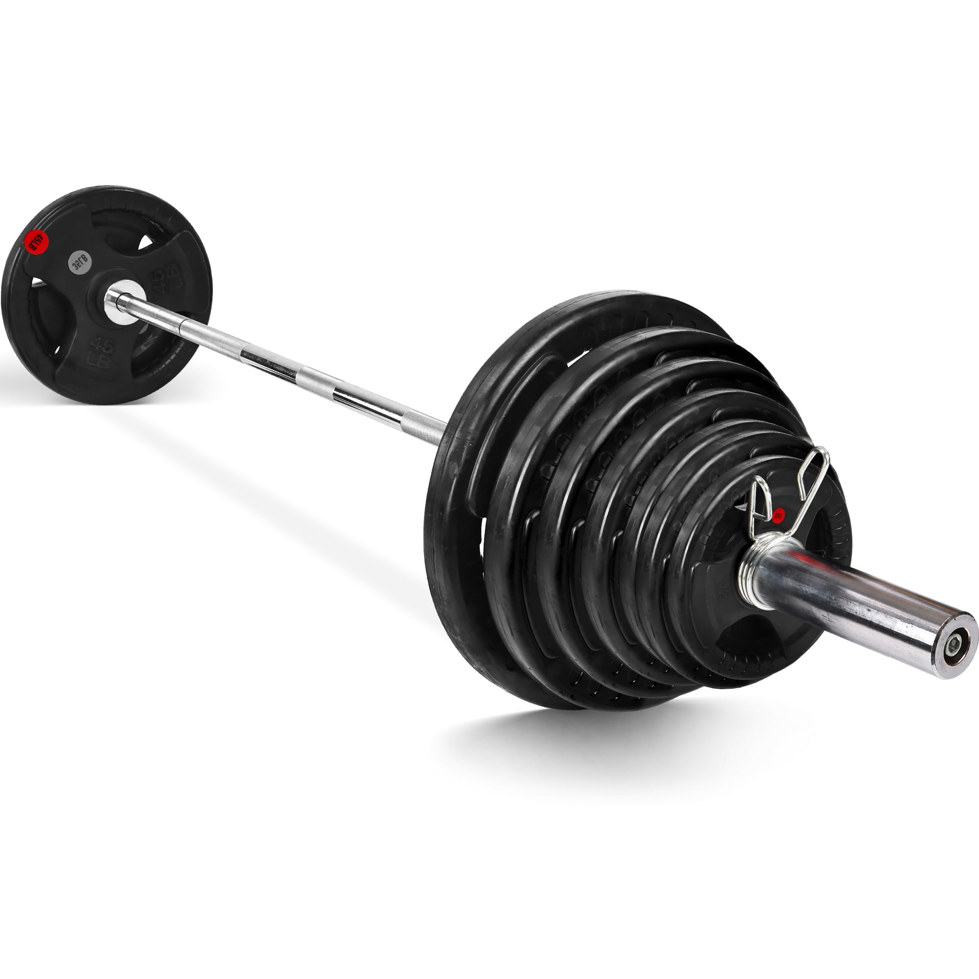 Photo 1 of ***no barbell, may be partial set*** Fitvids 2 Inch Olympic Barbell Weight Plates and Bar Set, 7 FT Barbell Bar and 255 LB(2.5-45 LB) Barbell Weight Set for Home Gym Strength Training, Rubber Coate Design