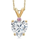 Gem Stone King 14K Yellow Gold White Moissanite and Pink Lab Grown Diamond Pendant Necklace for Women | 1.84 Cttw | Gemstone Birthstone | Heart Shape 8MM | With 18 Inch Chain