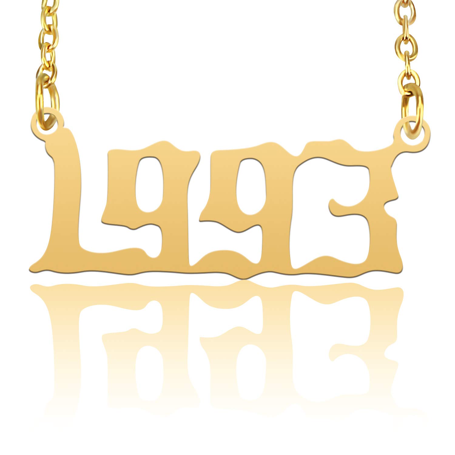 Personalized Birth or Important Years Necklace,Year Number in Old English Font Pendant Necklace Birthday Gift Charm Friendship Necklace Jewelry for Women Girl (1993)