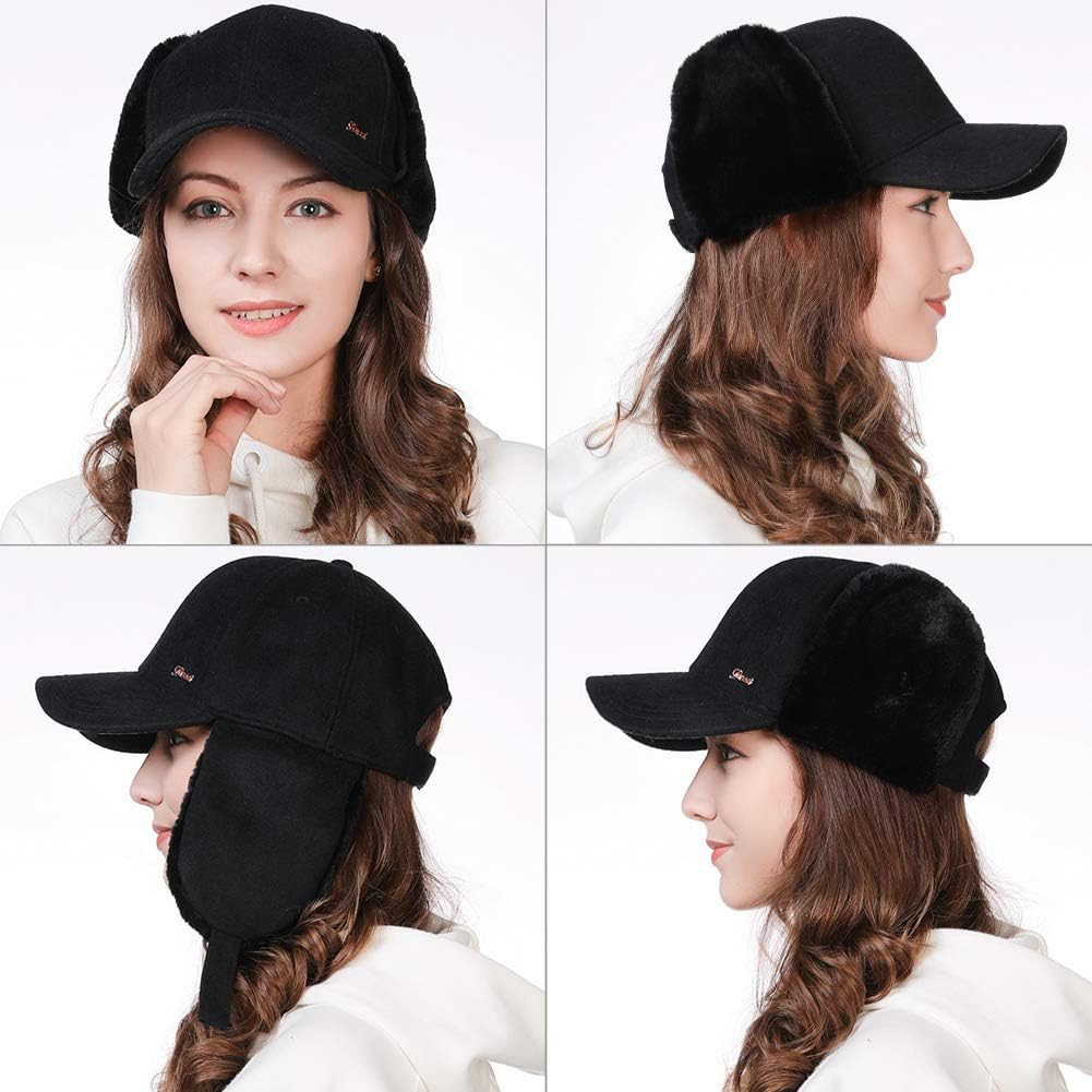 Fur Earflap Corduroy Baseball Cap Women Girl Kid Elmer Fudd Trapper Hats Winter 53-60CM: Clothing