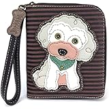 CHALA Zip Around Wallet, Wristlet, 8 Credit Card Slots, Sturdy Pu Leather - Poodle - Burgundy Stripe