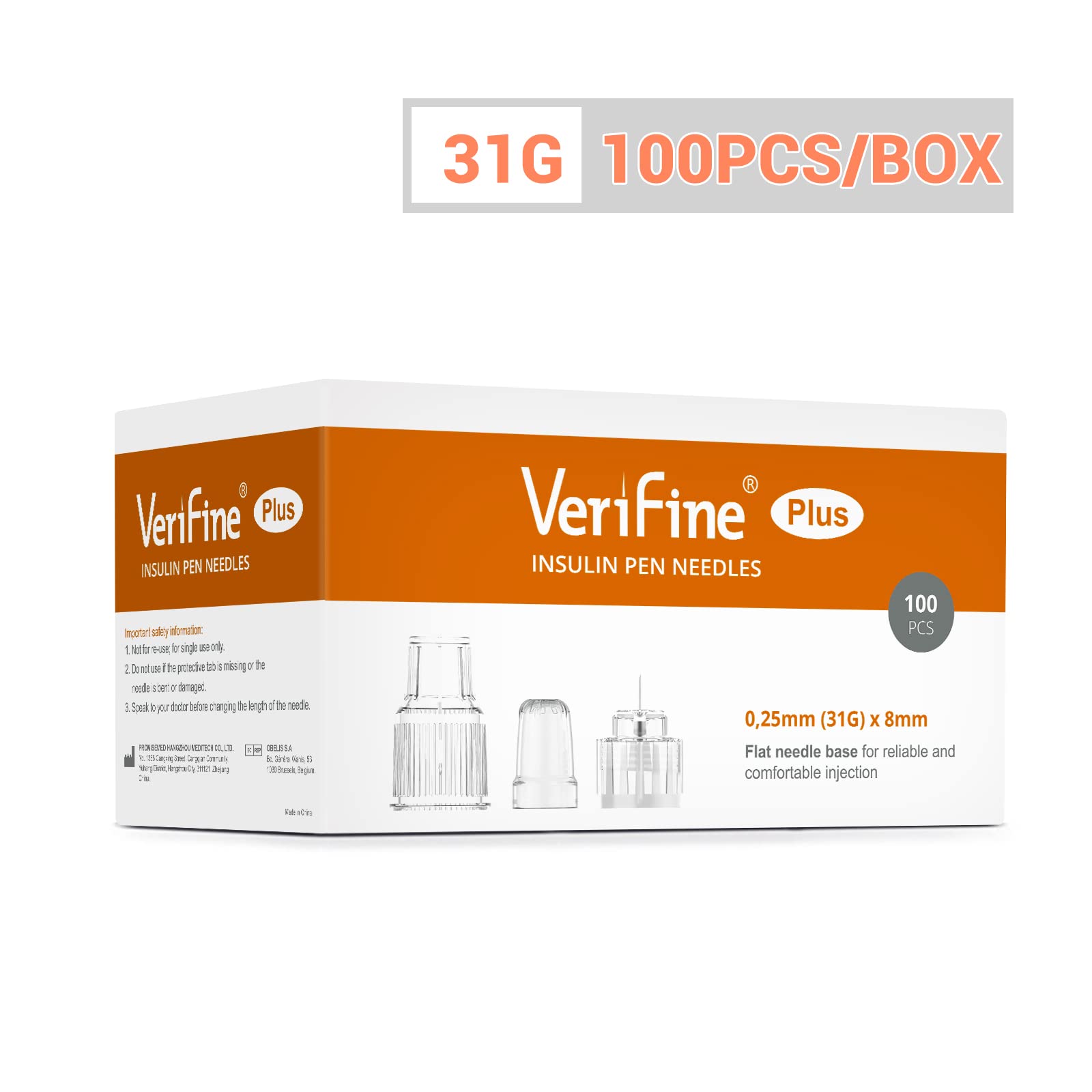 Verifine Insulin Pen Needles, Pen Needles 31G 8mm, Ultra Fine Diabetic Needles 100Pcs/Box, Compatible with Most Diabetes Pens