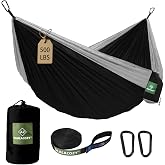 OLALACOZY Lightweight Camping Hammock with Tree Straps &amp; Carabiners | Durable Parachute Nylon Fabric, Compact Foldable Design for Camping Hiking Backpacking Backyard Beach, Includes Storage Pouch