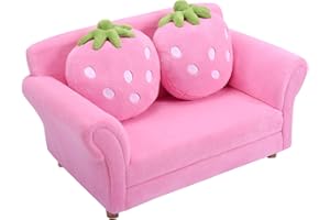 ARLIME Kids Sofa, Upholstered Toddler Couch Chair with Ergonomic Back & 2 Strawberry Pillows, Double Seat Toddler Armchair for Boys Girls