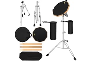 9TH SHOP Drum Practice Pad Kit, Practice Drum Pad Set, Drum Practice Pad with Stand, 12" Double Sided Silent Practice Drum Pad with Drum Sticks, Practice Pads for Drummers, Black