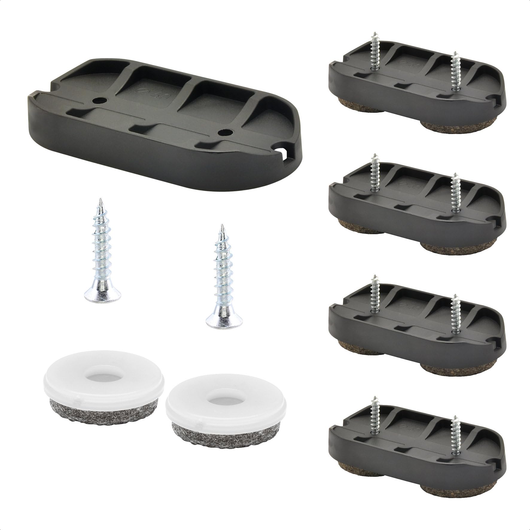 WAGNER QuickClick® Chair glides I 4pcs. set to screw on, for cantilever chairs with round tube I 4x base+8x screw+interchangeable insert - wool felt ULTRASOFT - 62 x 30 mm - Made in Germany- 15831500