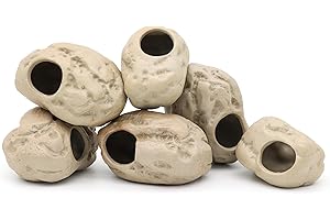 pewyoke Aquarium Decorations Stackable Ceramic Cave Betta Fish Tank Accessories Rock Cave Decor 6-Piece Set