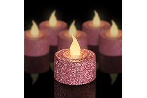 FURORA LIGHTING Pink Glitter LED Tealight Candles Pack of 12, Flameless Flickering Tealight Candles for Home Décor, 1.5’’(W) 