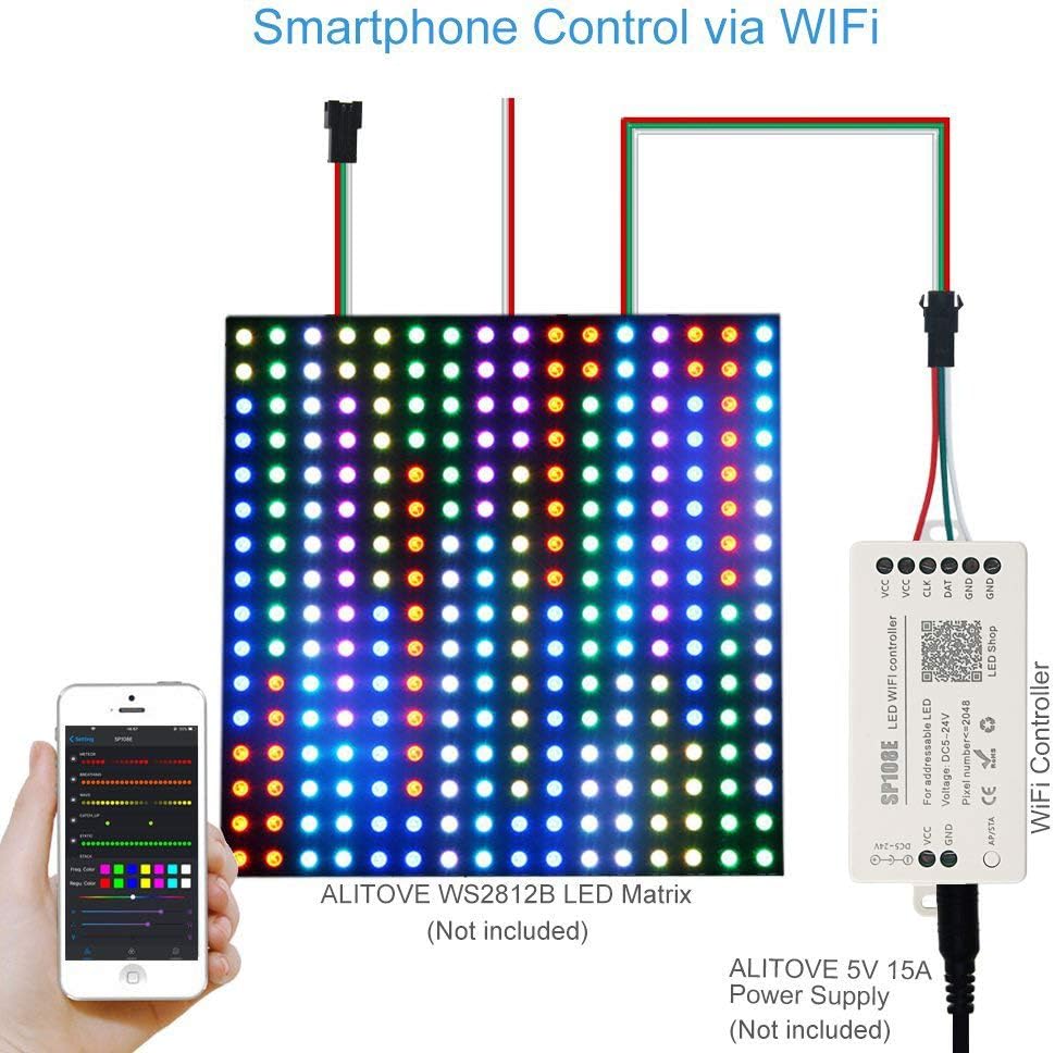 VIPMOON SP108E WiFi LED Strip Controller, DC5V-24V Full Color RGB LED Controller, iOS/Android App Control - Image 5