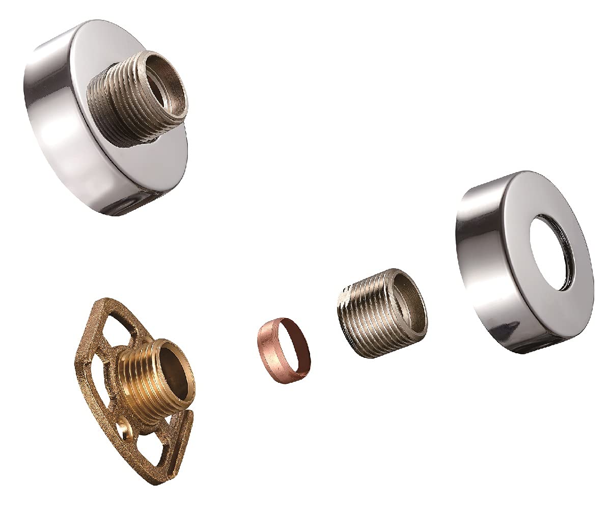 KINGBATH™ Bar Valve Fixing Kits Brackets with Round SS Chrome Cover Shrouds Escutcheons 3/4” Inch Connections BSP 15mm Wall Mounted Fast Fix Kit Bracket for Thermostatic Shower Bar Valve Mixer Tap