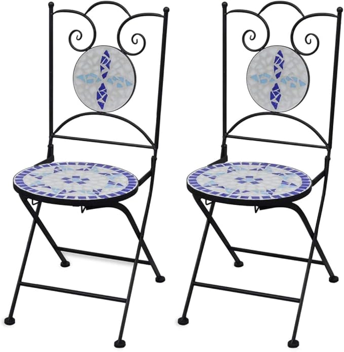 vidaXL Mosaic Bistro Chair Blue/White Set of 2 Amazon.co.uk Kitchen