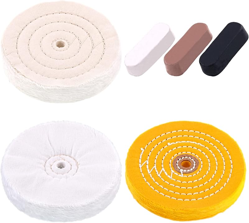 Swpeet 6Pcs 6 Inch Buffing Polishing Wheels with 3 Colors Compounds Kit 1/2”