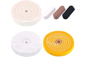 Swpeet 6Pcs 6 Inch Professional Buffing Polishing Wheels with 3 Colors Polishing Compounds Kit, Including Cotton (60 Ply), Yellow (42 Ply) and Flannel (30 Ply) with 1/2” Arbor Wheel for Bench Grindes