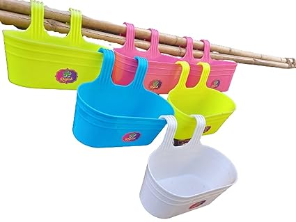 LM Double Hook Railing Planter, Garden Railing Pots, Hanging Pots for Plant Balcony (Pack of 6, Double Hook Pot)