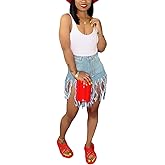 SIAEAMRG Women's Juniors Denim Shorts, High Waisted Frayed Raw Hem Tassels Short Pants Jeans