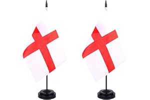 WXTWK 2 Pack England Flag England Deluxe Desk Flag Set - Mini Small Englander Table Office Flags with Black 12" Solid Pole Stand Base Classroom Meeting Desktop Decorations