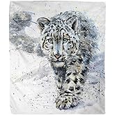 Home Decor Throw Blanket, Watercolor Snow Leopard Animal Wildlife, Warm Soft Cozy Flannel Bed Blankets for Bed, Couch, Sofa and Chair, All Seasons Suitable, 80x60 inches