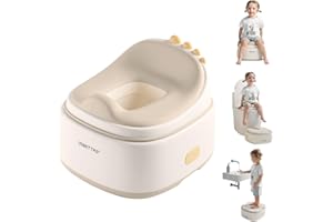 usbettas 3 in 1 Potty Training Toilet, Dinosaur Toddler Potty Training Seat for Boys Girls with Comfortable Cushion, Easy-to-Clean and Anti-Slip Potty Training Step Stool for Toilet (Beige)