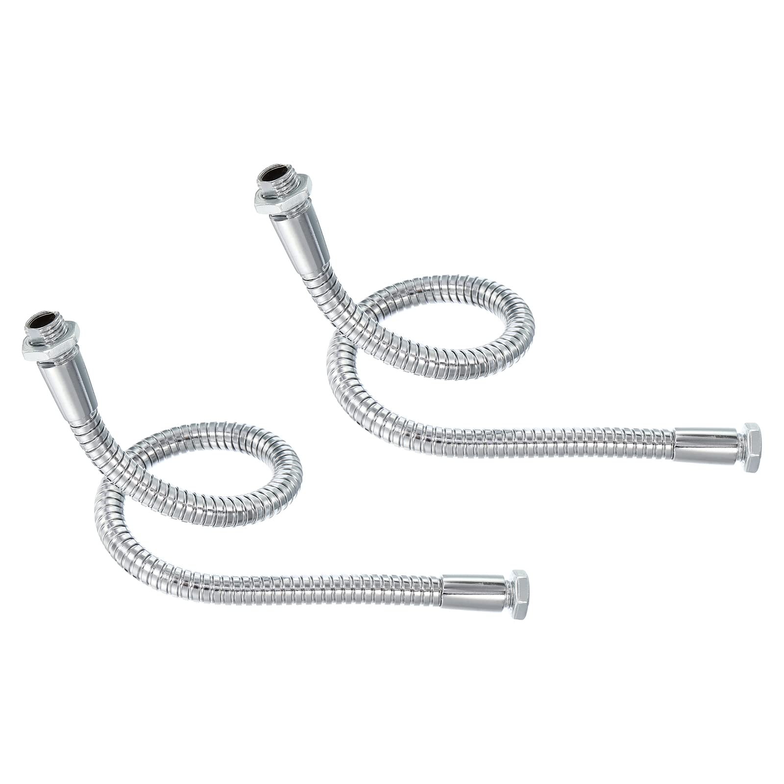 PATIKIL 11.8" Universal Gooseneck Hose, 2Pcs M10/M8 Fine Thread 8mm Metal Bendable Flexible Arm Gooseneck Tube Extension for Multifunction DIY, Silver Tone