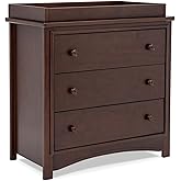 Delta Children Perry 3 Drawer Dresser with Changing Top and Interlocking Drawers, Walnut Espresso