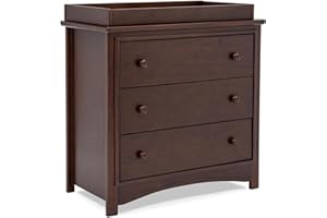 Delta Children Perry 3 Drawer Dresser with Changing Top and Interlocking Drawers, Walnut Espresso