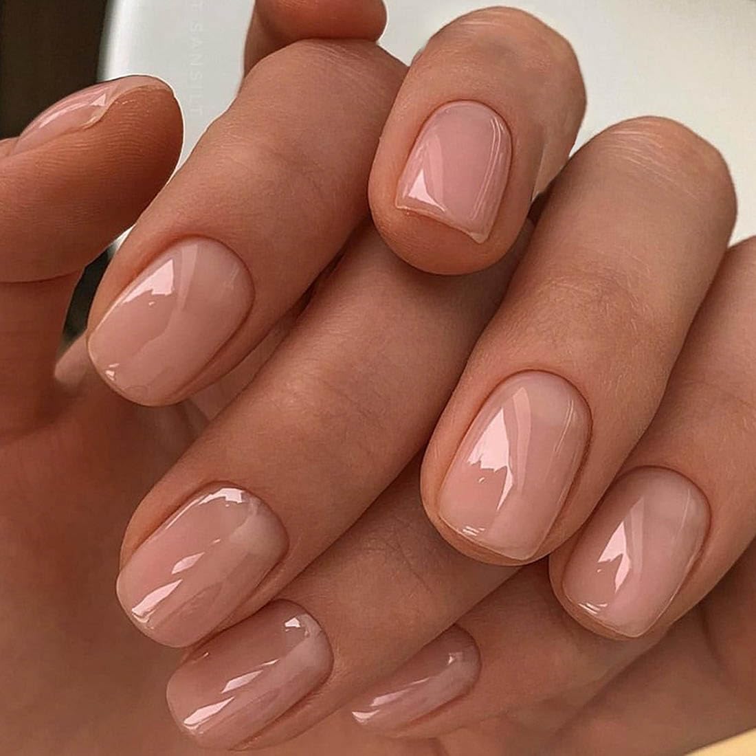Cubahop 24pcs French Short Square Press on Nails Nude White Glossy False Nail Acrylic Art Full Cover Fake Nails Stick on Nails for Women and Girls (Pink1)