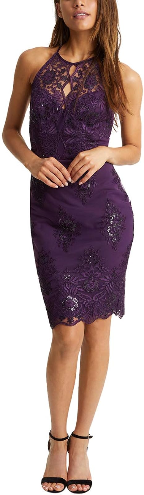 lipsy sequin apron neck bodycon dress