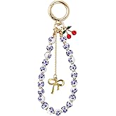 Cherry Keychain Wristlet Bag Charms for Women,Beaded Bow Keychain Wristlet Key Ring Bracelet Car Key Chain for Women