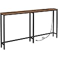 HOOBRO 5.9" Skinny Console Table with Charging Station, 63" Narrow Console Table with Power Outlets, Long and Thin Sofa Table, Slim Entryway Table, Rustic Brown BF165UXG01