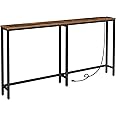 HOOBRO 63" Skinny Console Table with Charging Station, Narrow Entryway Table with Power Outlets, Slim Sofa Table, Behind Couc