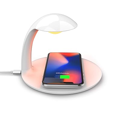 LED Dimmbare Nachttischlampe mit Ladefunktion, Touch Control Tischlampe, RGB Farbwechsel Stimmungslicht, 10W Qi Ladestation f