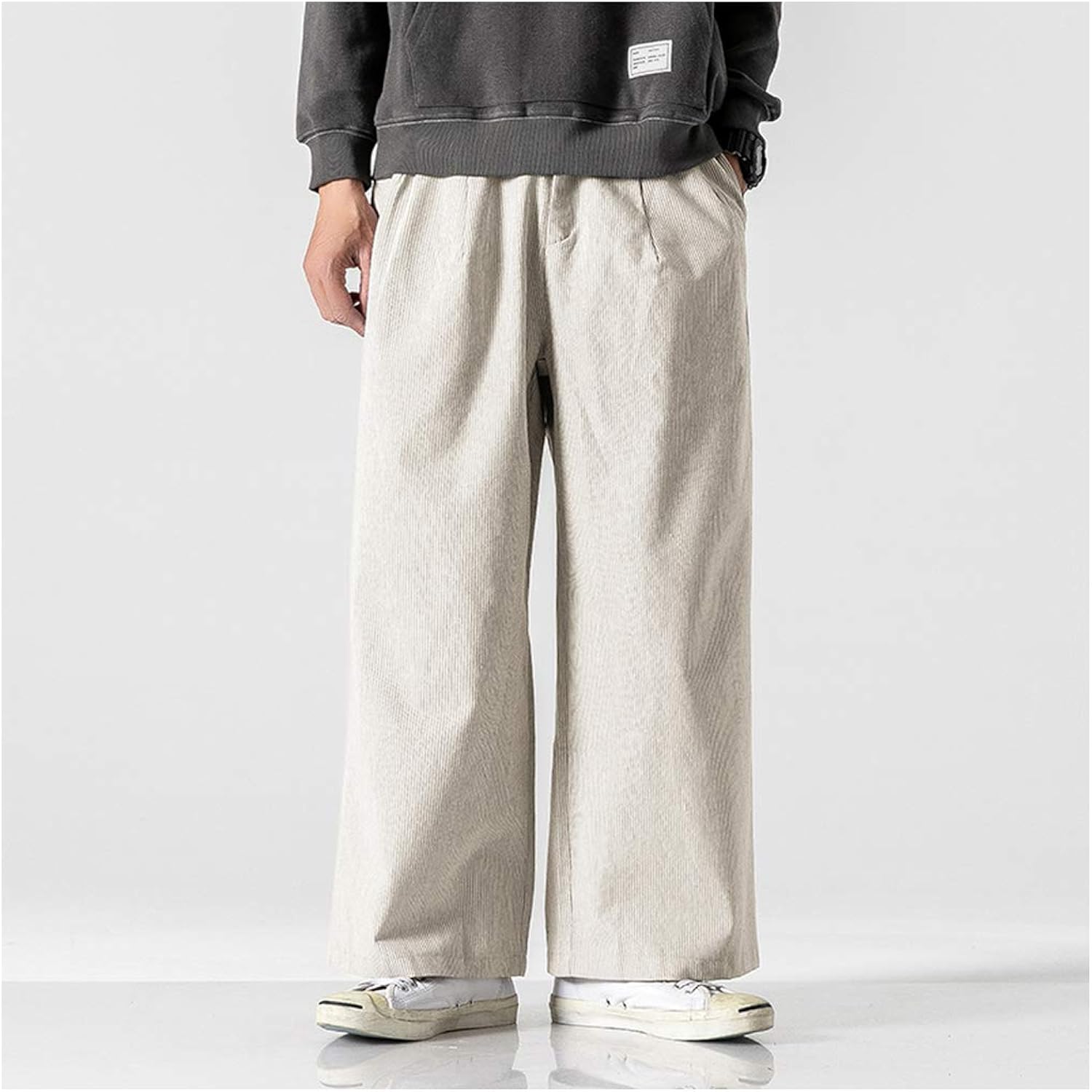 Mens Loose Traditional Pants Baggy Pants Chinese Style Wide Leg Solid
