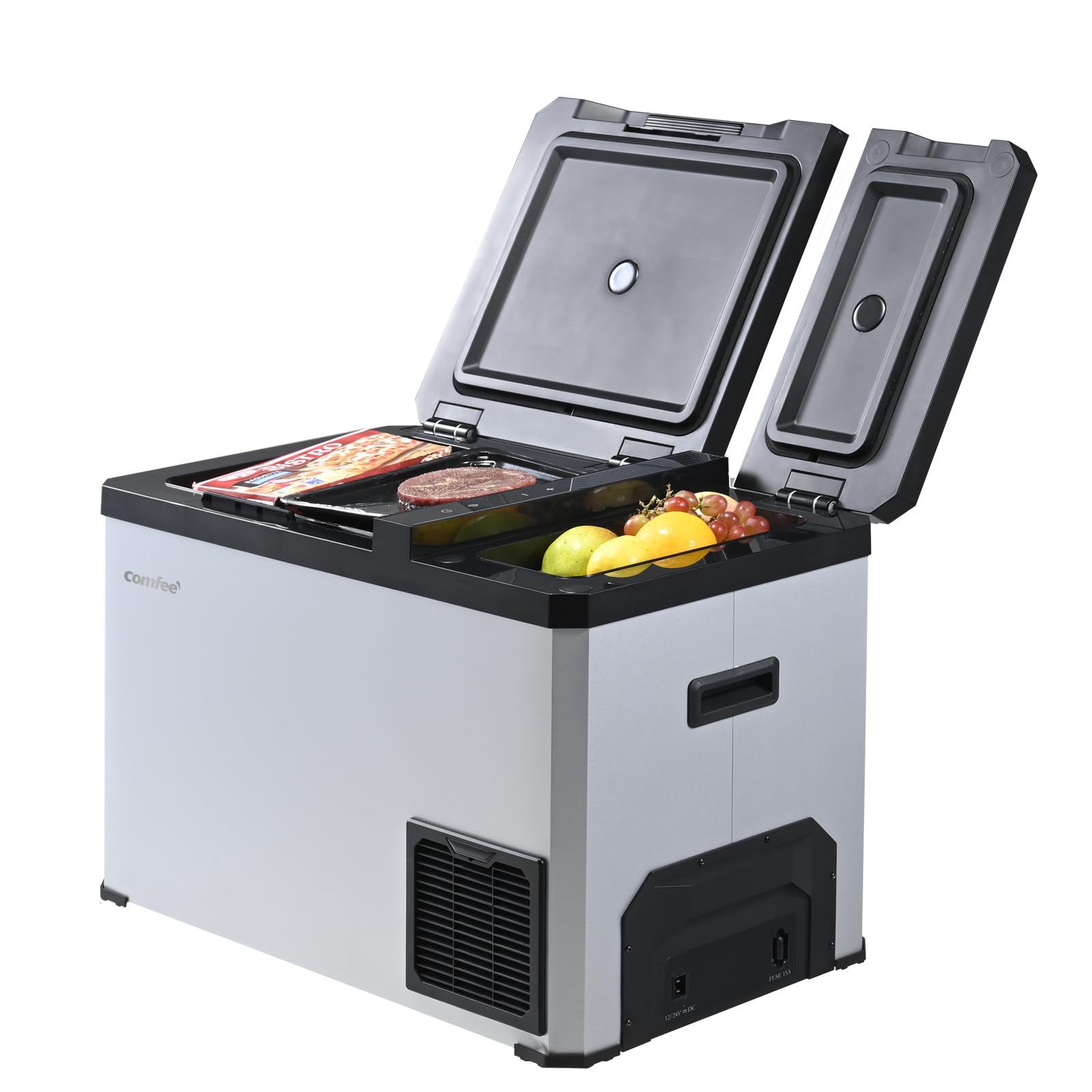 Comfee RCP43DS3(E) 43L Kompressor-Kühlbox Dual-Zonen, elektronische Steuerung, LED-Licht, ECO-Modus, geräuscharm, geeignet für Zuhause und Outdoor, 12/24V DC und 100-240V AC Stromversorgung