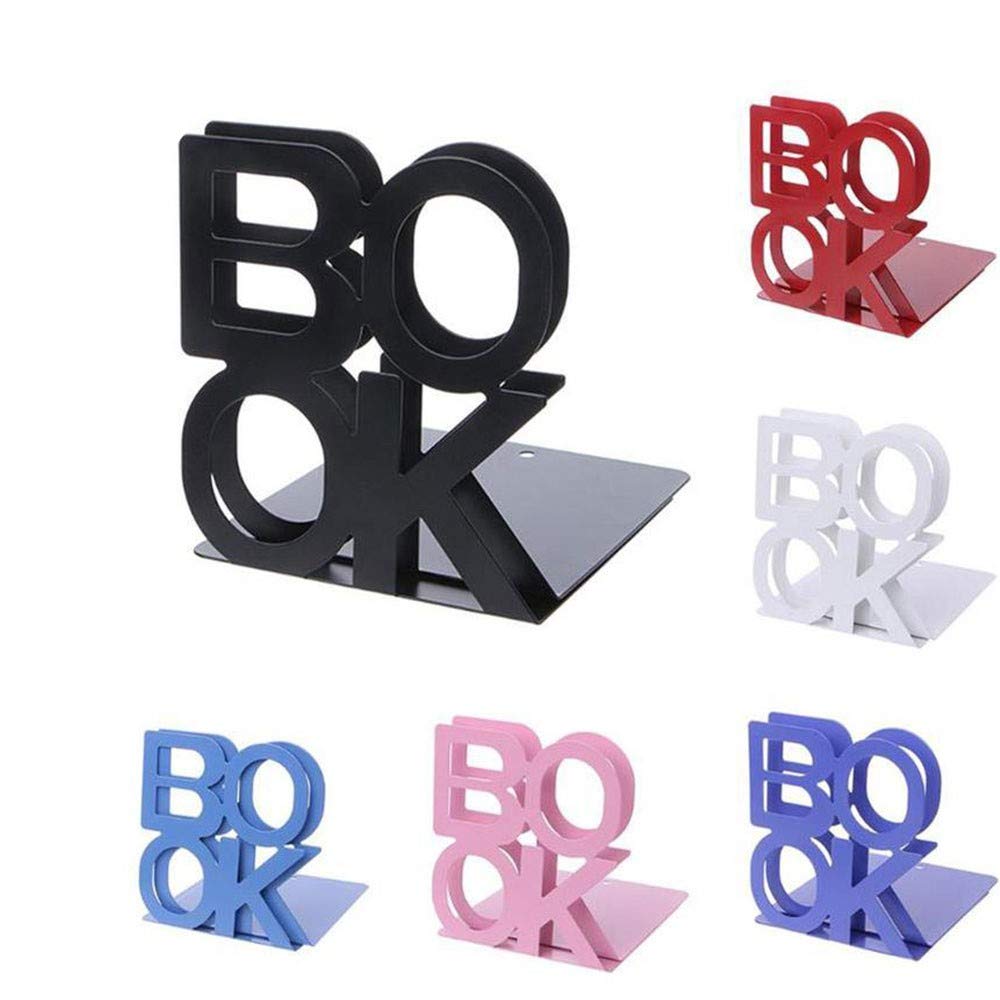 Metal Bookends, 1Pair Decorative Metal Book Stopper Simple Modern "Book" Letter Heavy Duty Book End For Library School Office Home Gift- Red