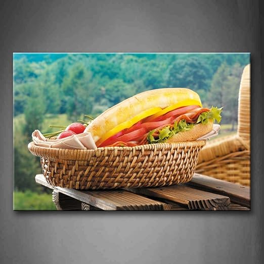 Sandwich Con Jamon Y Cesta De Frutas En Pared Arte Pintura La