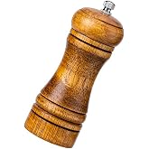 Pepper Grinder Salt Grinder Wooden Pepper Mill Grinder w/Adjustable Coarse, 5 inch Tall Wood Refillable Manual Pepper Grinder Mill Peppermill for Black Peppercorn, Easy Clean
