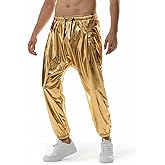 GRAJTCIN Mens Metallic Disco Pants - 70s/80s Sequin Drawstring Waist Party Club Rave Shiny Jogger