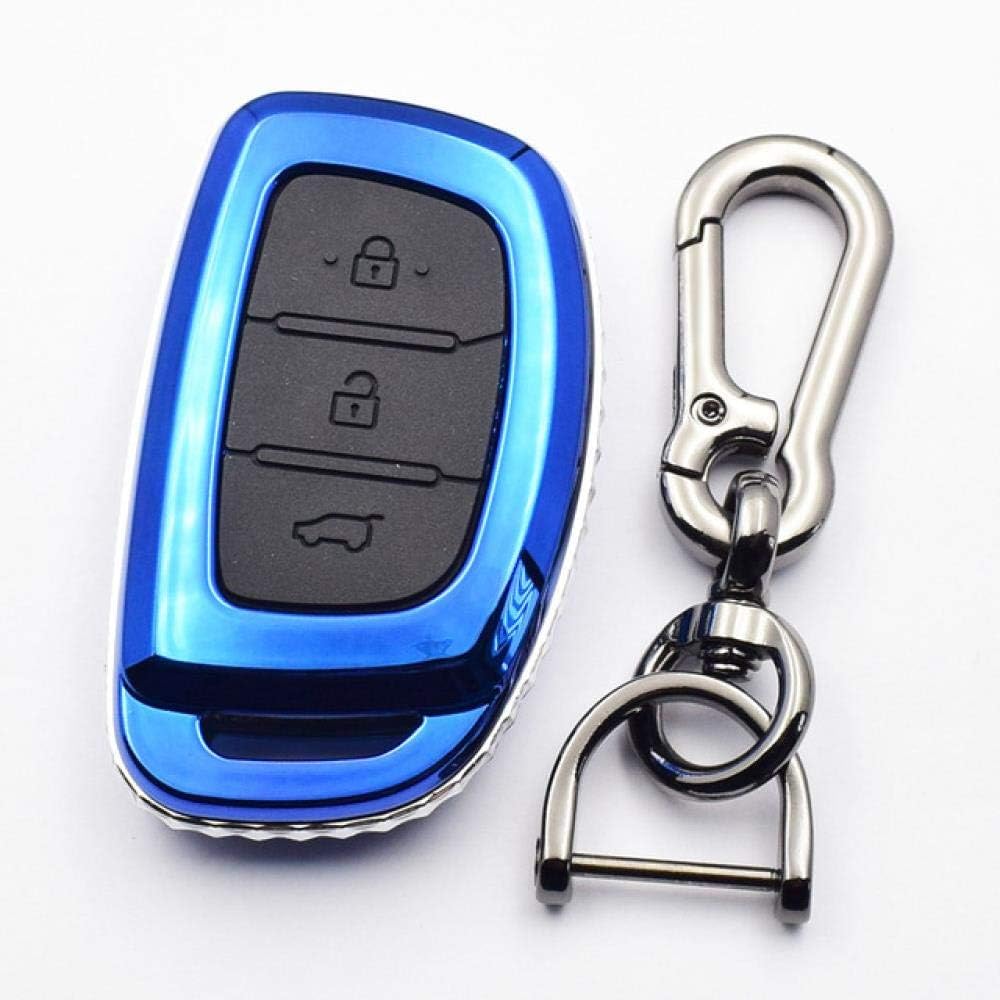 KQTRW Car Key Cover For Hyundai Tucson Ix25 Ix35 Solaris I25 I30 Mistra Accent 3 Buttons Smart Remote Fob Cover Protector Bag-In, Blue