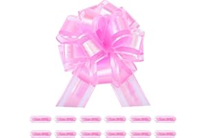FORBINBO 6 Pieces Laser Pull Bows 6 Inch Gift Wrapping Pull Bows with Ribbon for Christmas Presents Wedding Gift Wrapping Baskets (Pink)