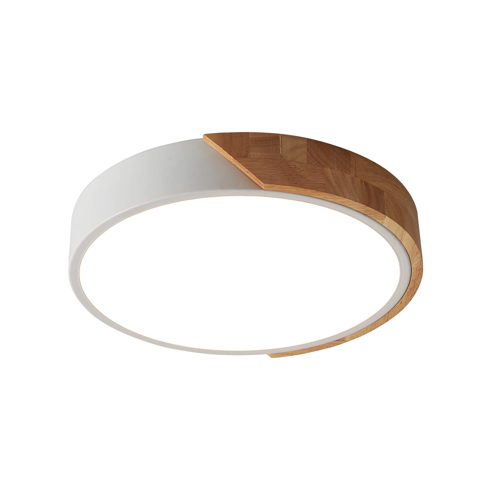 Schindora LED Ceiling Light 24W Cool White 6000K 1600LM, Indoor Wooden Round Modern Led Ceiling Lights Ø30cm for Lounge Hallway Home Office Outside Porch